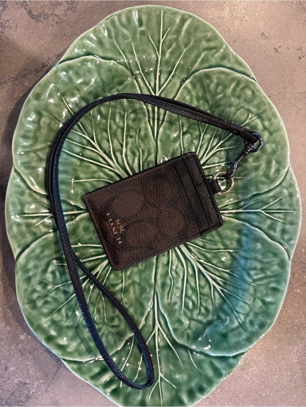 Coach Black Signature Card Holder Lanyard